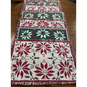 Holiday reversible red and green poinsettias cloth placemats